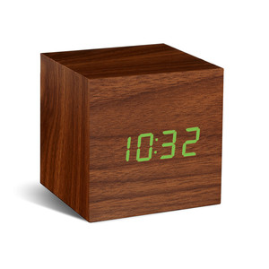 Gingko - Click Clock Cube, walnut / LED green